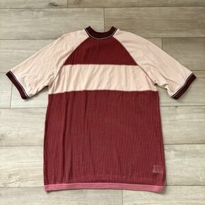 Silence + Noice Pink Red Open Knit Mesh Crewneck Tunic Top Short Sleeve Small